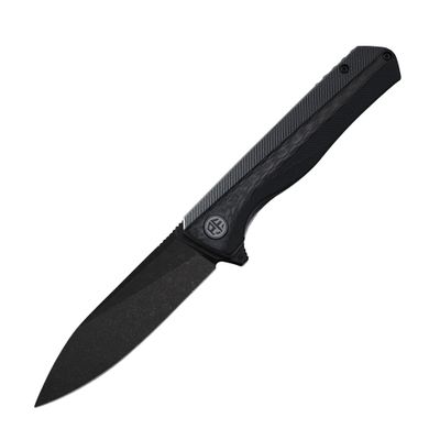 Petrified fish PF818,3.54" D2 Blade,104g G10 Handle Flipper Folding knife (Carbon fiber with G10 handle, Black stonewashed)