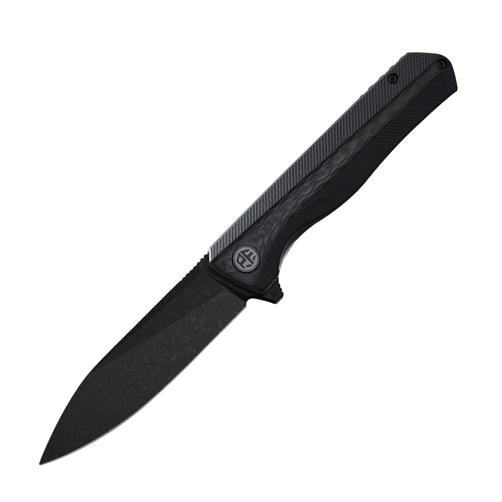 Petrified fish PF818,3.54" D2 Blade,104g G10 Handle Flipper Folding knife (Carbon fiber with G10 handle, Black stonewashed)