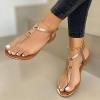 oiangi Thong Strap Sandals for Women Flat Summer Fashion Casual Metal Ring Buckle Open Toe Beach Shoes Lightweight Comfortable Trendy Ladies Sandalias Gold view 3