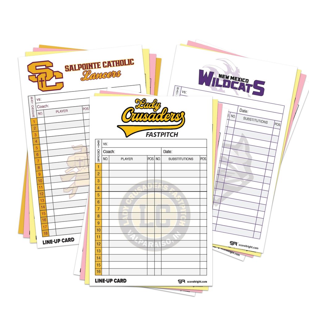 Score It Right Custom Baseball/Softball Lineup Cards  Personalized Lineup Cards  32-Pack 4 Part Carbonless Paper for Softball and Baseball  5.5 x 8.5-inch Cards (Goldenrod)