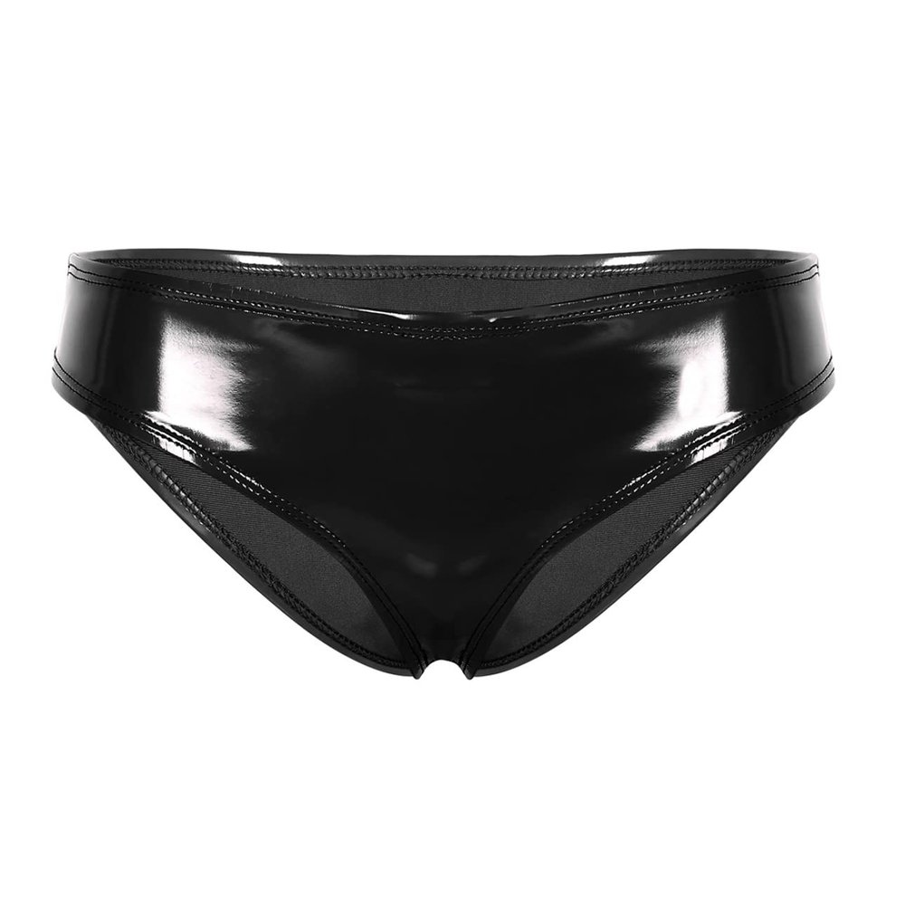 Yihuimin Women's Shiny Metallic High Cut Bikini Briefs Low Rise Panties Underwear Black Large
