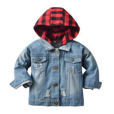 Baby Jean Jacket Infant Newborn Denim Jacket Coat Cowboy Outwear Ripped Toddler Lumberjack Buffalo Plaid 1st Christmas Outfit Photoshoot Kids Girls Boys Fall Outfits Winter Hoodie Clothes Red 2-3T