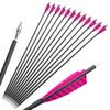 30 inch Archery Carbon Arrows Hunting Arrows with 4" Camo Feather Fletching 100 Grain Replaceable Points Targeting Practice Arrows Spine 500 for Recurve Bow Compound Bow Longbow (12 pcs, Pink) view 1