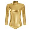 OBEEII Long Sleeve Adult Ballet Dance Leotards for Women One Piece Leotard Dancewear Clubwear Gold B XL view 2