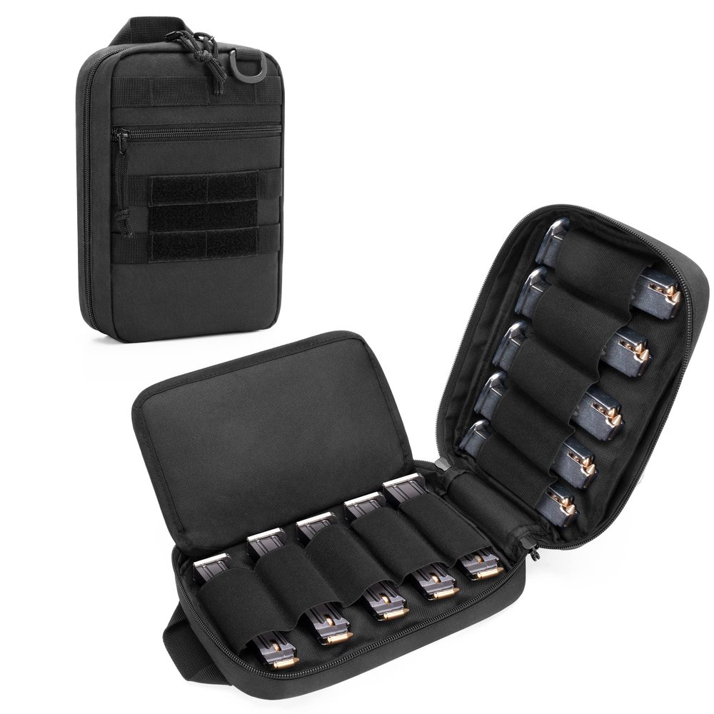 DSLEAF Tactical Pistol Magazine Storage Bag, MOLLE Mag Pouch Hold Up to 10x Most Single/Double Stack Magazines (Patent Design)