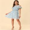 Allegra K Cold Shoulder Dresses for Women's Summer Smocked Waist Chiffon Floral Mini Dress Large Light Blue view 3