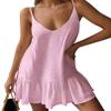 OLYCN Sleeveless Swimsuit Cover Up Loose Ruffle Hem Swimwear Cover Sexy Camisole Beach Cover Up for Women Pink view 1