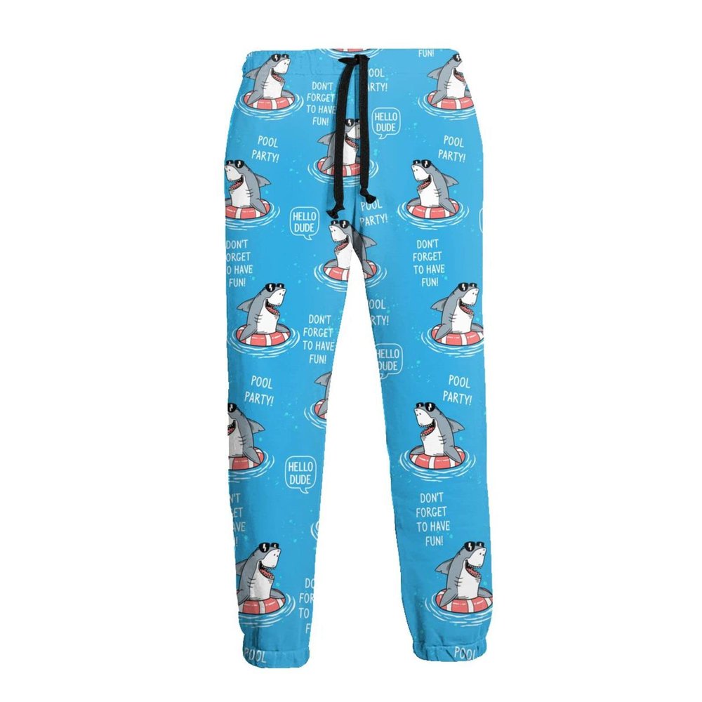 Funny Swimming Ring Shark Men's Printed Fleece Sweatpants Novelty Joggers Pants Trousers with Pockets White