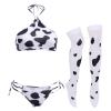 IDOPIP Women Sexy Milk Cow Maid Lingerie Set Anime Lolita Japanese Cosplay Mini Bikini Bra Underwear Nightwear Outfit Set with Stockings Fancy Dress Costume 011 White Cow Halter + Stockings One Size view 1