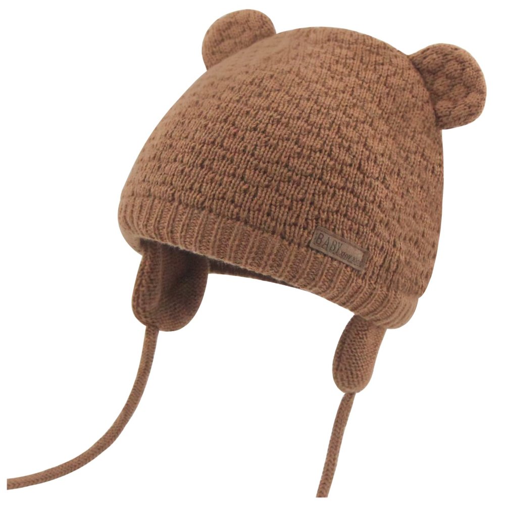 Duoyeree Kids Baby Hat Soft Warm Cable Knit Beanie Toddler Girl Fall Winter Hats(Net-Brown,6-12 Months)
