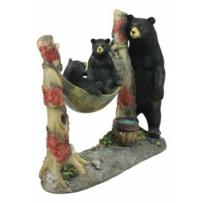 Black Bear With Cubs In Outpost Camping Hammock Statue Wildlife Forest