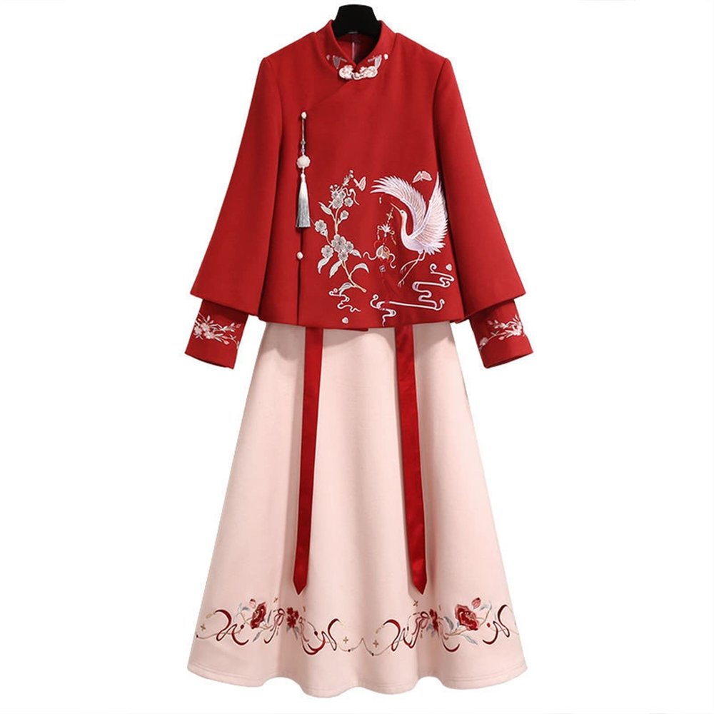 Chinese Style Embroidered Thin Blouse, Women's Coat, Woolen Cloth,Hanfu Skirt (Color : Blue, Size : 4XL 90kg-100kg)