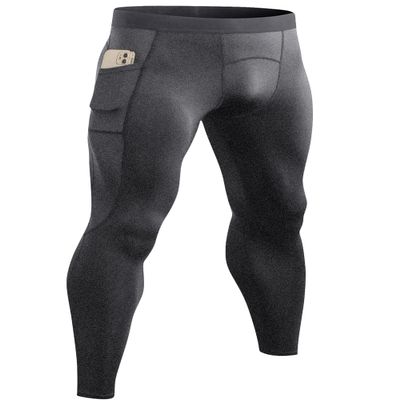 SPVISE Men's Compression Pants Leggings Tights with Pockets Cool Dry Sports Baselayer Athletic Tights for Basketball Running Grey