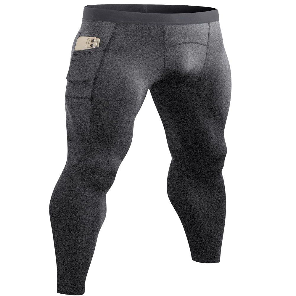SPVISE Men's Compression Pants Leggings Tights with Pockets Cool Dry Sports Baselayer Athletic Tights for Basketball Running Grey