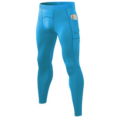 SPVISE Blue Workout Leggings with Pockets Mens Compression Pants Cool Dry Running Gym Tights for Football Riding Basketball