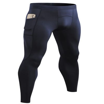 Men's Compression Pants Leggings Tights with Pockets Cool Dry Sports Baselayer Athletic Tights for Basketball Running Navy
