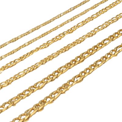 INFINIQUE CREATIONS 18K Gold Plated Stainless Steel Figaro Chain Bracelet Necklace 7-38" 3-12mm (16, 6mm, Gold)