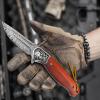 KOMWERO Damascus Pocket Knife, VG10 Damascus Steel Folding Knife with Wood Handle, Leather Sheath, Liner Lock, EDC Knife for Outdoor Survival Hunting Collection view 2