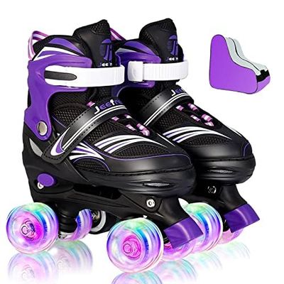 JeeFree Rainbow Unicorn 4 Size Adjustable Light up Roller Skates for Girls Boys for KidsAll 8 Wheels of Girl's Skates Shine,Safe and Fun for Kids