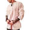 JOFOW Button Down Dress Shirt Men's Long Sleeve Casual Ethnic Beach Tops Retro Solid Cotton Linen Loose Fit Henleys Tee(Khaki,M) view 2