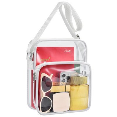 MAY TREE Clear Messenger Bag Stadium Approved Clear Bag Purse for Stadium Events Concert Sport Work (White)