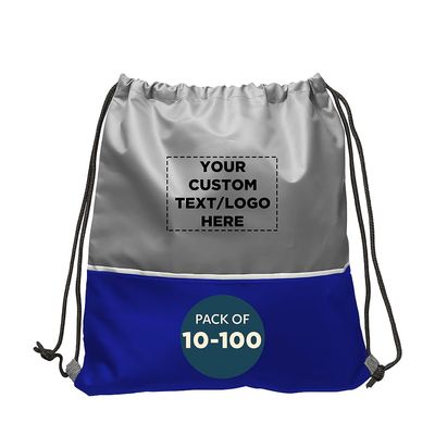 DISCOUNT PROMOS Custom Easy Go Drawstring Backpack Set of 10/50/100, Personalized Bulk Pack - Great for Travelling, Gym and for Everyday Use - Blue