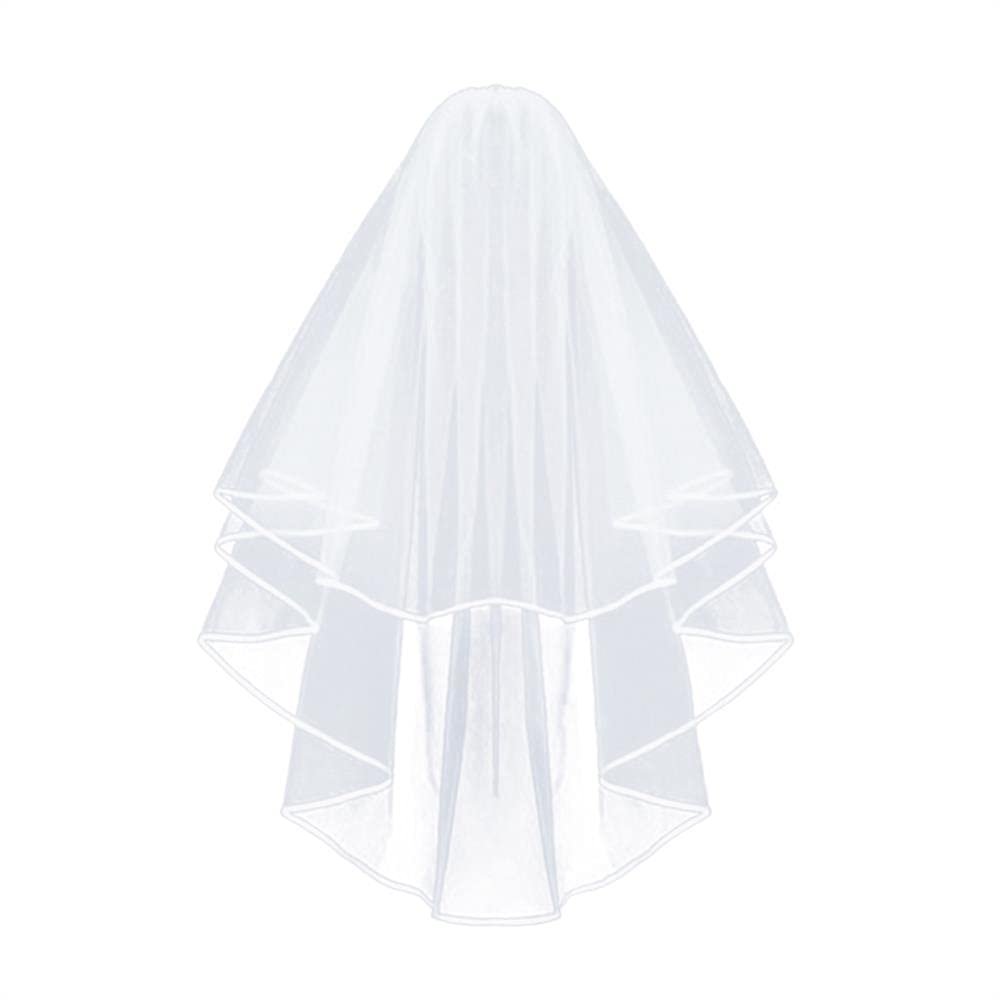 CICITOYWO Bridal Veil Wedding Vails Women's Simple Short Wedding Veils White Ivory Tulle with Comb for Brides Shower Bachelorette Hen do Night Party (White/Ribbon Edge)