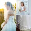 CICITOYWO Bridal Veil Wedding Vails Women's Simple Short Wedding Veils White Ivory Tulle with Comb for Brides Shower Bachelorette Hen do Night Party (White/Ribbon Edge) view 4