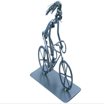 Handmade ornament figurine cycling women, Nuts and bolts steel sculpture, Riding the bicycle women welded metal art,Handmade Scrap metal art