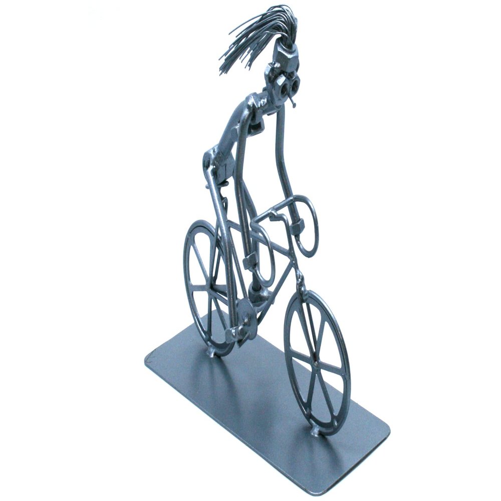 Handmade ornament figurine cycling women, Nuts and bolts steel sculpture, Riding the bicycle women welded metal art,Handmade Scrap metal art