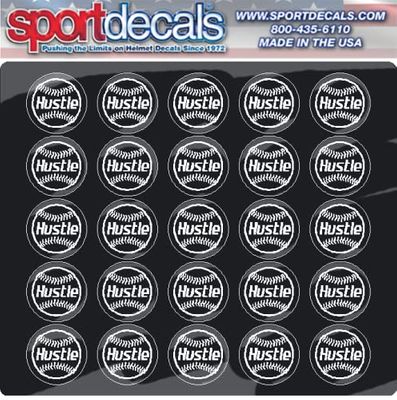 Sportdecals Baseball Hustle 3/4" Award Decals (White on Black)