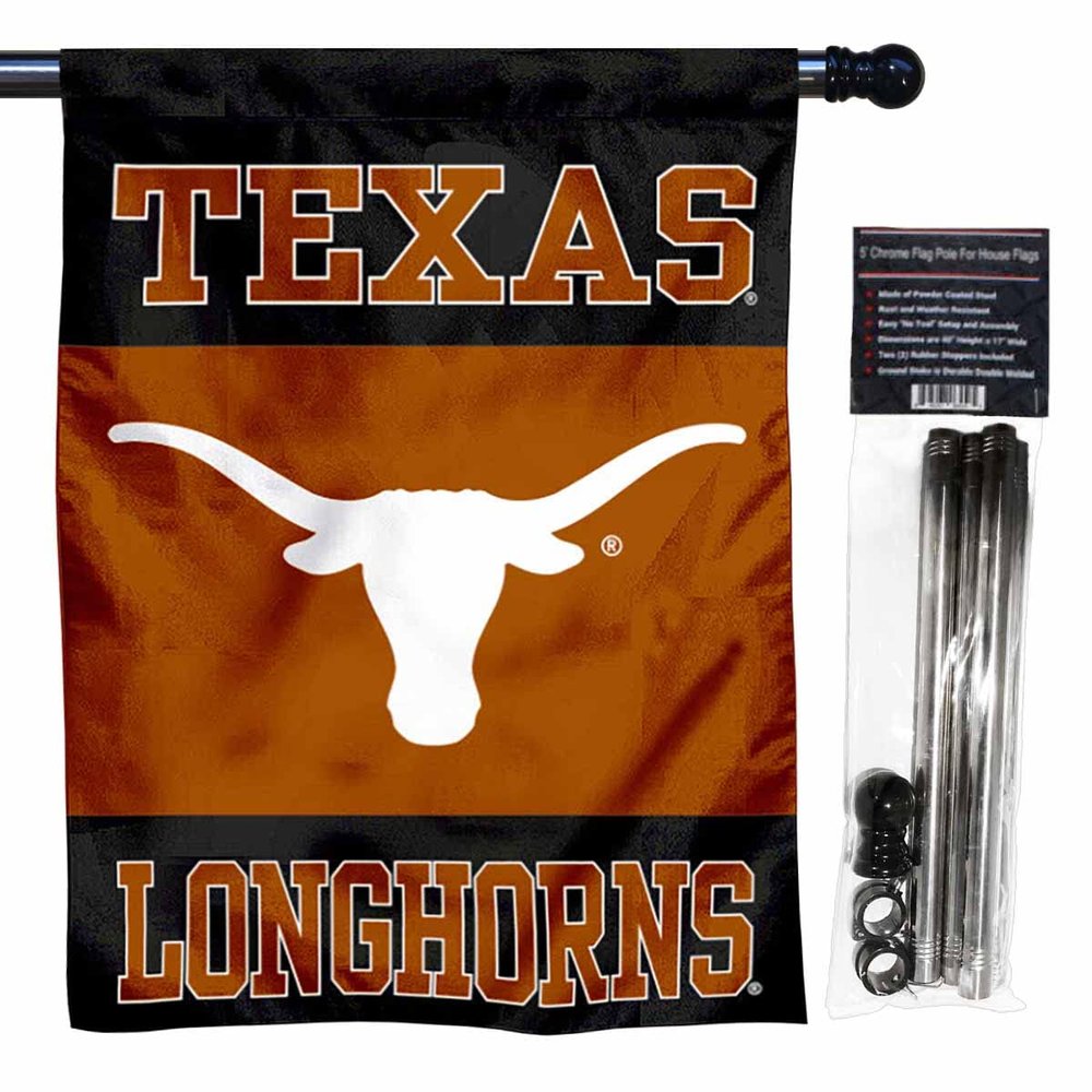 College Flags & Banners Co. University of Texas Black House Flag with Flag Pole Set