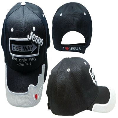 3 Pack Black ONE Way Jesus (Says It All) John 14:6 Christian Adjustable Embroidered Hat Baseball Cap