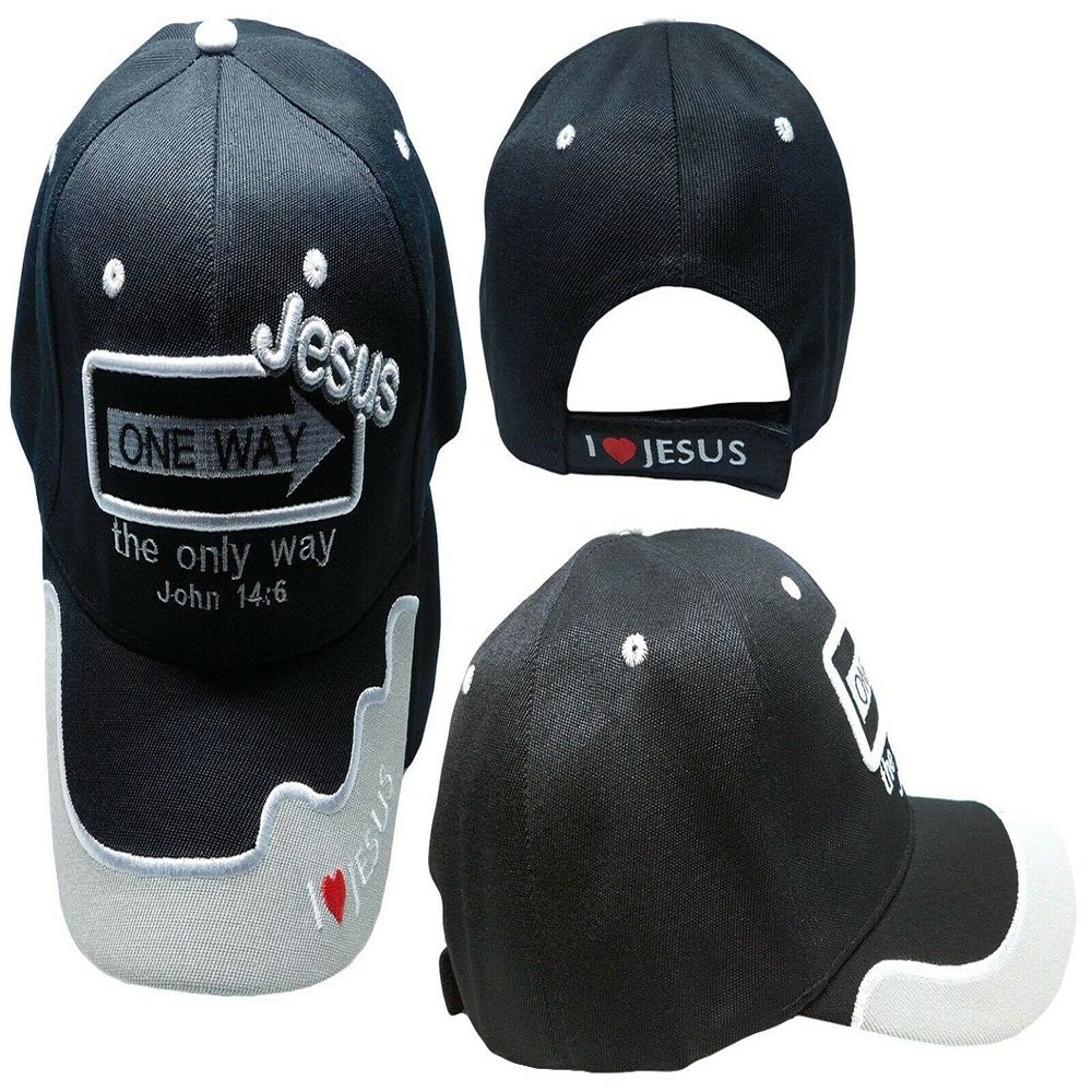3 Pack Black ONE Way Jesus (Says It All) John 14:6 Christian Adjustable Embroidered Hat Baseball Cap