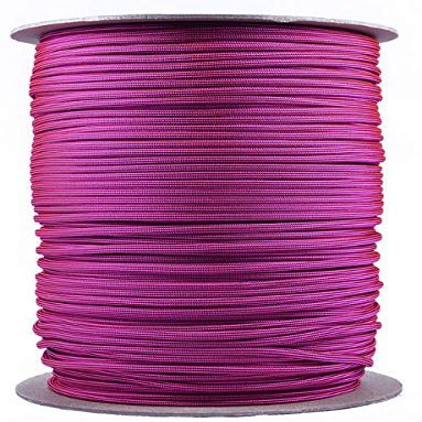 35+ Pink Paracord Colors of Parachute 550 Cord Type III 7 Strand Paracord - Neon Pink and Black Stripes (1000 Foot Spool)