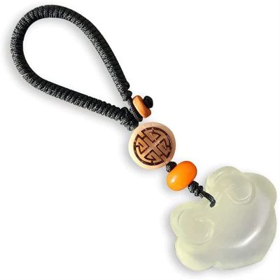 ZXHStore Jade Keyring Mens Car Key Holder, Retro Good Luck Keyrings with Hand-Knitted Lanyards Bag Charm Accessories (Color : White, Size : 3.3 x 1.1 x 0.9 in)