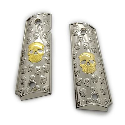 Custom 1911 Grips Full Size for Kimber, Colt, Rock Island, Springfield, Taurus, & Clones - 1911 Full Size Metal Nickel Gold Grips