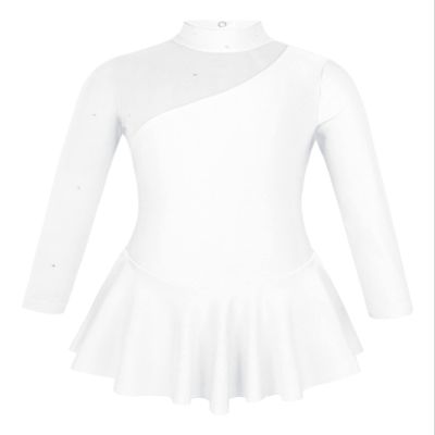 Daenrui Kids Girls Figure Ice Skating Leotard Dress Mock Neck Long Sleeve Gymnastic Ballet Dance Outfits White 4 Years
