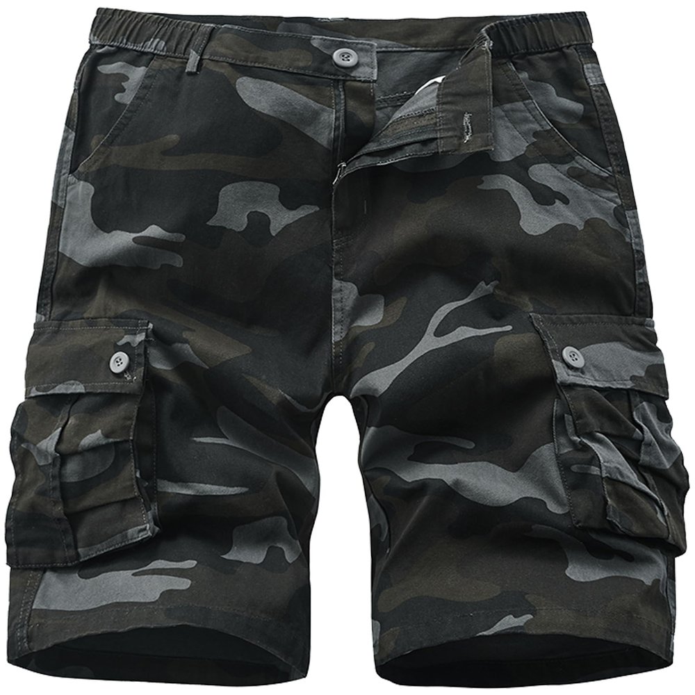 VtuAOL Men's Cargo Shorts for Men Fishing Casual Athletic Tactical Shorts with Multi Pockets Black Camo US 42