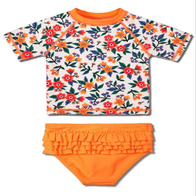 XFGIRLS Girls Rash Guard Swimsuit 2-Piece Short Sleeve Bikini Set Swimwear Bathing Suit S367 Yellow,6-12M