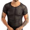 Yihuimin Sexy Men's Sheer Mesh Fitted Short Sleeve Muscle Tank Tops Hollow Out Undershirt Clubwear Black Large view 1