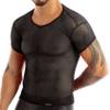 Yihuimin Sexy Men's Sheer Mesh Fitted Short Sleeve Muscle Tank Tops Hollow Out Undershirt Clubwear Black Large view 3