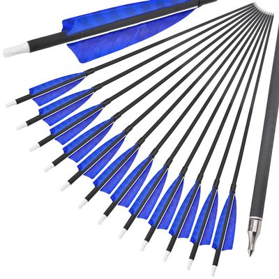 ZSHJGJR 31 Inch Archery Carbon Arrows Spine 500 Hunting Arrows with Removable Tips 4" Camo Feather Fletching Targeting Arrows for Compound & Recurve & Traditional Bow 6/12pcs (Dark Blue, 12)