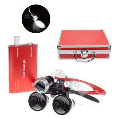 DOC.ROYAL 3.5X420CM Loupes Magnifying Glasses Working Distance 16inches/420mm with HeadLamp Aluminum Box Red