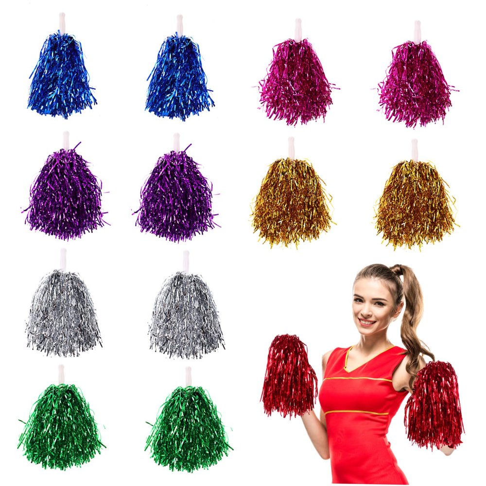 STOBOK Cheerleader Pom Poms Cheerleading: 12PCS Cheer Pom Poms with Handle for Team Sports Dance Games Cheering Kids Adults Girls