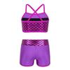 Daenrui Kids Girls 2Pcs Sequins Crop Top with Shorts Tankini Swimsuit Ballet Dance Gymnastics Sports Outfit Rose 10 Years view 2