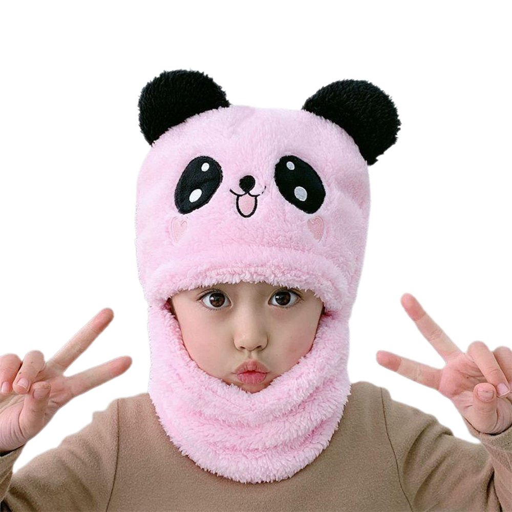 Toddler Beanie for Boys Girls Baby Kids Beanies Winter Hats Cute Panda Cap Hat and Scarf Set Hats Scarves Neck Warmer Beanie Hat with Scarf for Kids 3-10 Years Pink 3-9 Years