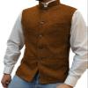 Tuikayoo HSLS Mens Herringbone Wool Vests Suit Business Tweed High Collar Waistcoats Slim Fit(3X-Large, Orange) view 1