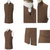 Tuikayoo Mens Herringbone Wool Vests Suit Business Tweed High Collar Waistcoats Slim Fit(X-Large, Red) view 3