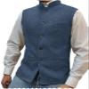 Tuikayoo Mens Herringbone Wool Vests Suit Business Tweed High Collar Waistcoats Slim Fit(X-Large, Light Blue) view 1